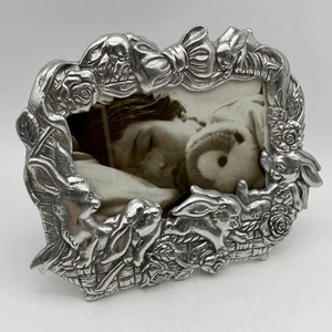 Arthur Court Bunny Rabbit Picture Frame 4x6 Photo Bunny Basket Bow 1995 Pewter - Picture 1 of 10