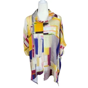 Eleven Stitch Design Top Abstract Oversized Asymmetric Lagenlook Artsy USA OS - Picture 1 of 14
