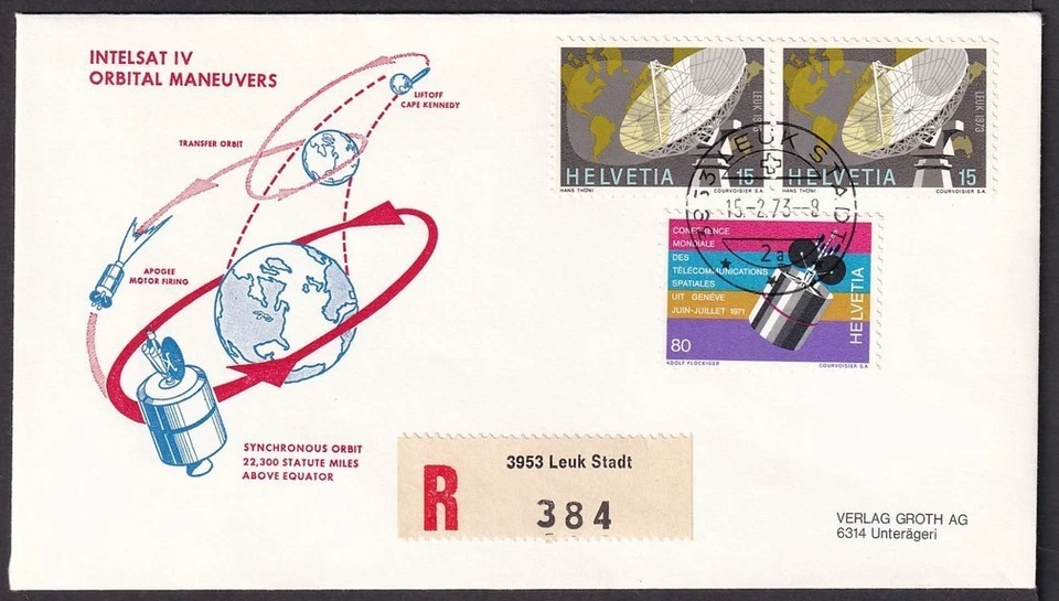 ESPACIO - Suiza 1971 INTELSAT 4 cubierta registrada Foto 1 de 1