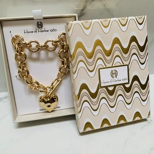 NEU House of Harlow 1960 goldfarbenes Herz Bettelarmband klobige Kette in Box süß - Bild 1 von 10
