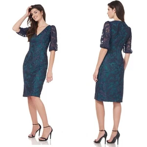 JS Collection Celeste Knee length Navy kelly green lace dress Sz 4 Cocktail Lady - Picture 1 of 12