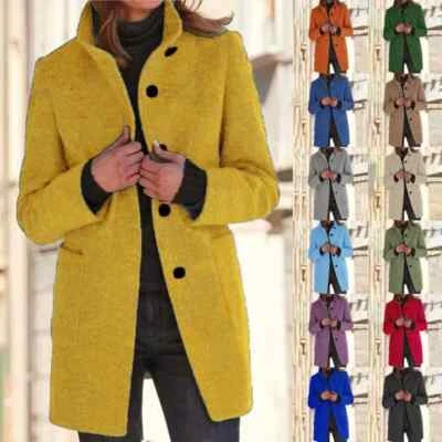 NEW Womens Trench Coat Outwear Ladies Winter Warm Jacket Overcoat PLUS SIZE UK - Image 1 of 2