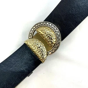 Chicos Black Hammered Silver & Gold Belt Hook Loop Adjustable Small 1-3/4" Wide - Picture 1 of 8