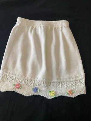 Falda tejida Justin Charles blanca vintage talla M 6 7 rosa ribete cinta elegante Foto 1 de 4