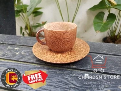 Taza de té de madera de coco con platillo hecha a mano natural ecológica Sri Lanka nueva Foto 1 de 4