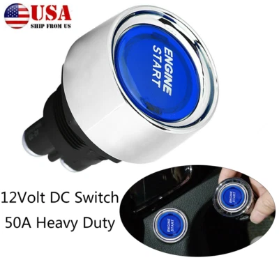 1*Car Illuminated Engine Start Switch Push Button Momentary Race Starter 12V 50A - Image 1 of 4