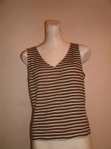 St. John Brown Beige Stripe Sleevless Sweater Shell Top Size M - Picture 1 of 1