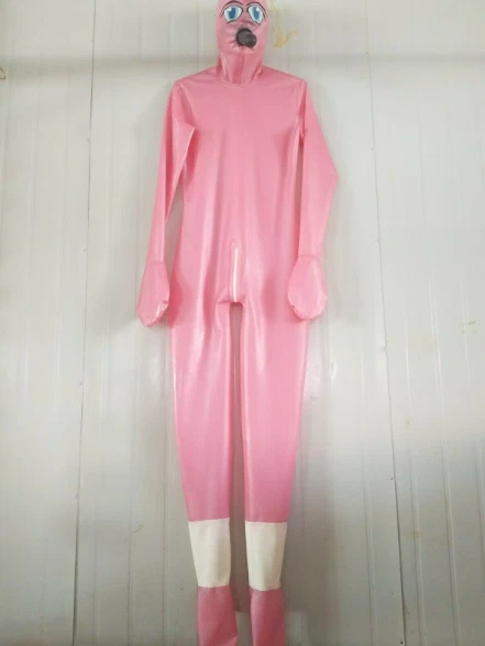 Gummi Latex Rubber Catsuit Ganzanzug Cosplay uniform Pink Suit club Fixed Men L - Bild 1 von 1