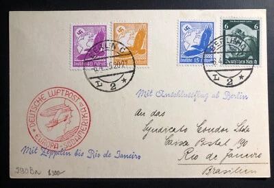 1935 Berlin Germany Graf Zeppelin LZ 127 Postcard Cover to Rio De Janeiro Brazil - Image 1 of 2