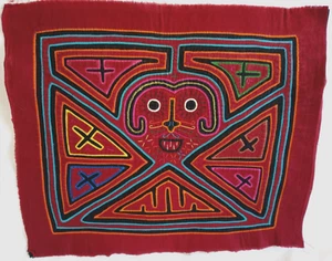 Vintage Kuna Mola Hand Sewn Reverse Applique Panama Fun Face - Picture 1 of 1