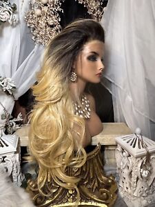 GORGEOUS! 32”OMBRE’ R GOLD BLONDE, HHBLEND, EXTENDED LACE FRONT W/ FREE PART WIG
