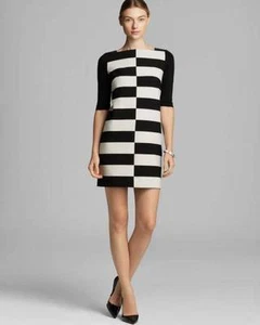 Vestido Vaina Milly Negro Marfil a Rayas Cambiadas S/S $375 Nuevo con Etiquetas 4 Borde de Cuero - Imagen 1 de 1