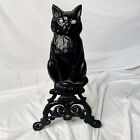 Andiron chat en fonte noire avec yeux en verre réfléchissant 17 pouces H