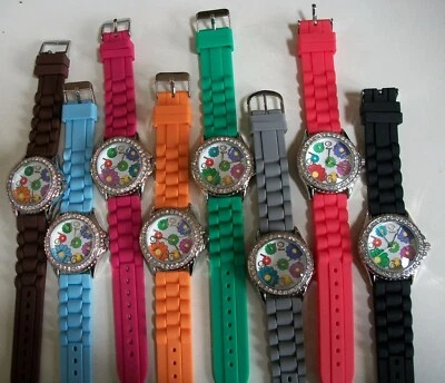 Reloj informal de silicona naranja, rosa, azul, blanco con estampado de flores de moda para mujer Foto 1 de 4