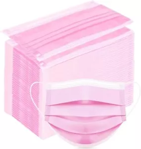 50/100 Pcs Pink Disposable Face Cover 3-Ply Filter Breathable Earloop Masks - Picture 1 of 14
