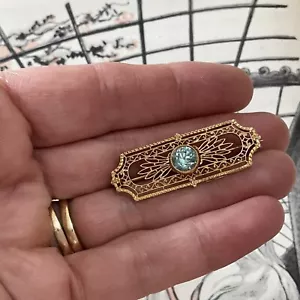 18K Antique Genuine Faceted Aquamarine Pin / Brooch Filigree 2.70 Grams - Picture 1 of 6