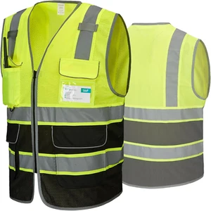 9 Taschen reflektierende Netz Sicherheitsweste gelb Herren Hi-Vis Arbeitsweste Klasse 2 ANSI - Bild 1 von 25
