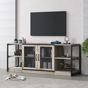 🔥✅Farmhouse TV Stand for 65 Inch TV Wood Entertainment Center w/Storage Mesh Do - Picture 1 of 9