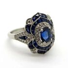 Art Deco Oval Sapphire Lab Created Diamond Antique Engagement Ring In 925 Silver