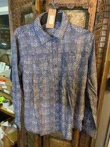 Women's plus size Button down chambray printed Shirt top long sleeve 2 pocket - Picture 1 of 2