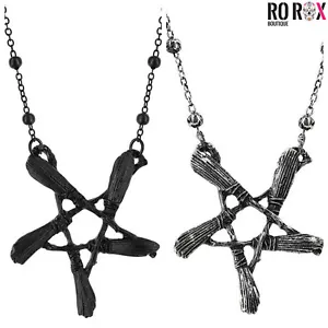 Restyle Broom Necklace Pentagram Witch Wicca Witchcraft Gothic Metal Pendant - Picture 1 of 5
