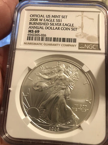 2008-W  ANNUAL $1 SET  burnished  SILVER EAGLE - NGC MS69 - NGC BROWN  LABEL Cover