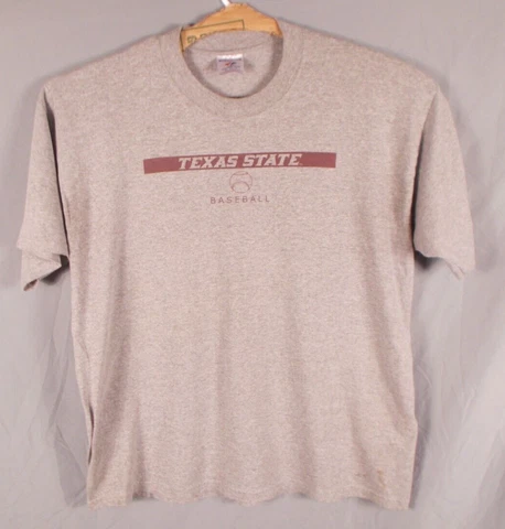 Texas State University Bobcats Baseball T Shirt Mens XL Gray Jerzees Heavyweight Cover