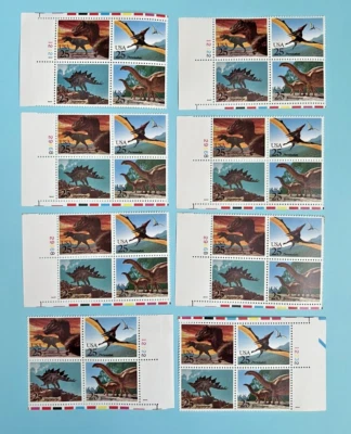#2422-2425 Dinosaurs Prehistoric Animals 25¢ | 8 Plate Blocks/4 = 32 Stamps FV$8 - Image 1 of 3