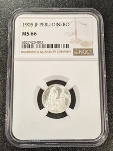 1905 JF MS66 Peru Silver Dinero NGC KM 204.2 - Picture 1 of 2