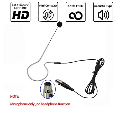 Single Earhook Microphone For AKG Wireless Belt Transmitte XLR 3pin mini Black