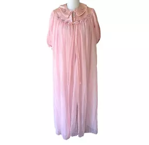 Vintage GMC ILGWU Pink Chiffon Sheer Pink Nightgown Robe Peignoir Set Size Small - Picture 1 of 16