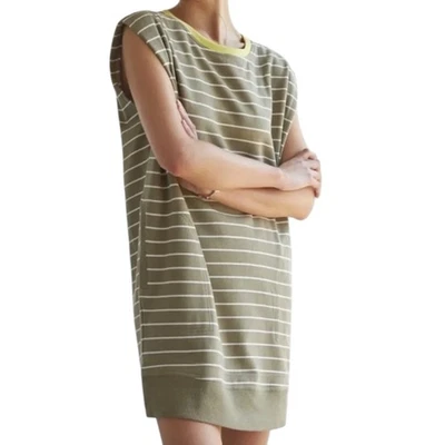 Daily Practice Anthropologie Green Striped Fleece Lined Sweatshirt Dress Medium - Image 1 of 4