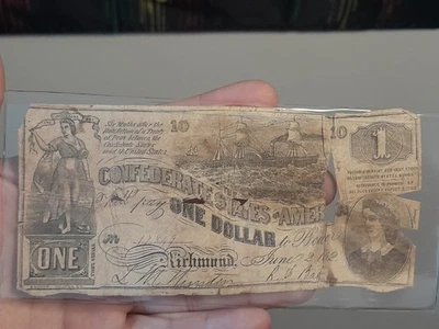 1862 $1 One Dollar Confederate States of America (Damaged) - Image 1 of 4