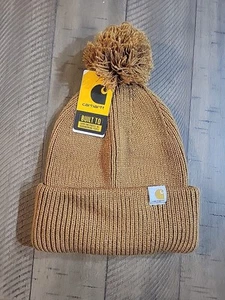 Carhartt Knit Pom-Pom Cuffed Beanie | Women's Brown one size AH6003-W - Picture 1 of 7