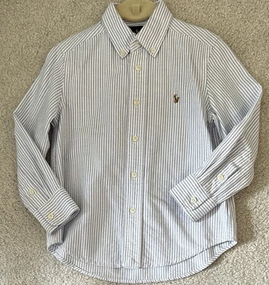 Ralph Lauren Shirt Boy’s Size 4 Blue Striped Button Down Long Sleeve Collar EUC - Image 1 of 4