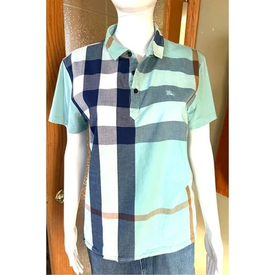 Camisa Polo Burberry Brit SS Golf 100% Algodón Azul Claro Novacheck Cuadros Talla L Foto 1 de 4