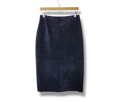 Falda lápiz Valerie Stevens Petite 12P negra de cuero genuino forrada midi carrera Foto 1 de 4