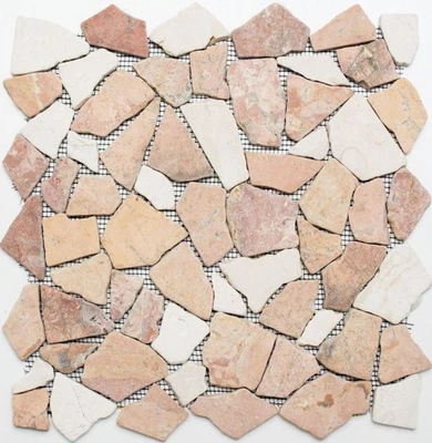 MOSAIK NETZWERK Mosaik Fliese Marmor Naturstein beige rot Bruch Ciot Rosso Cream WC 44-30-130_b