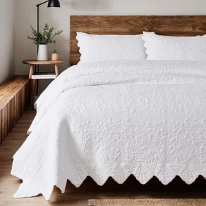 Quilt Set Full Size Matelasse Coverlet Cotton Farmhouse Quilts Oversized White - Picture 1 of 6