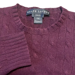 Ralph Lauren Black Label Slim Fit Cable Knit Crew Neck 100% Cashmere Sweater MD* - Picture 1 of 9