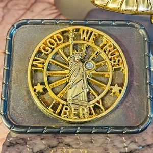 Vtg Retro Statue Of Liberty Belt Buckle In God We Trust Lady Liberty - Picture 1 of 7