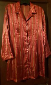 Jones New York Sleep Shirt M Maroon Stripe Satin-feel Polyester Tailored 33" L