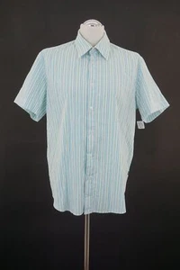 HUGO BOSS Business Camicia XL Bianco Mint a Righe Manica Corta One B413 - Foto 1 di 5