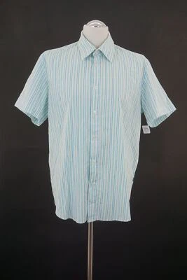 HUGO BOSS Business Camicia XL Bianco Mint a Righe Manica Corta One B413 - Immagine 1 di 4