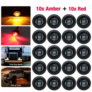 20x Amber Red 3/4" LED Light Smoked Round Side Marker Lamp for Truck Trailer Bus - Imagen 1 de 12