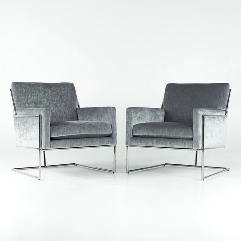 Thayer Coggin Mid Century Chrome Hi Wire Lounge Chairs - Pair Cover