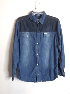 Lucky Brand Pearl Snap Denim Color Block Jean Shirt Boys Teens Size X Large XL - Picture 1 of 4