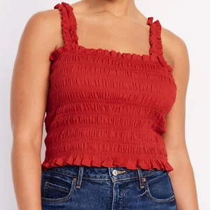Old Navy Womens Fitted Ruffled Smocked Crop Tank Top Stretch Red Size XL - Picture 1 of 3
