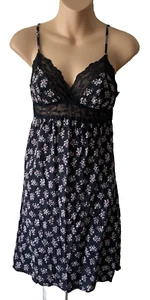 Eberjey x Rebecca Taylor Black Floral Lace Trim Silk Blend Lingerie Dress Size S - Picture 1 of 8