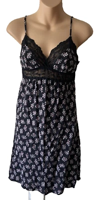 Vestido Lencería Eberjey x Rebecca Taylor Negro Floral Encaje Mezcla Seda Talla S Foto 1 de 4